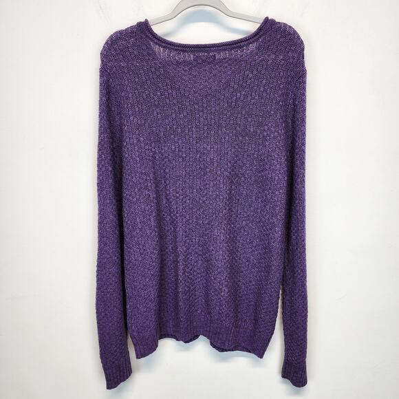 Laura Scott Cable Knit Sweater Size XL Purple V-neck Pullover Lightweight Preppy - Picture 3 of 13